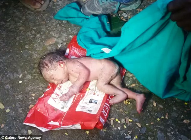 Abandoned: The newborn baby girl was found inside a bin and covered in ants after a passer-by heard her cries 